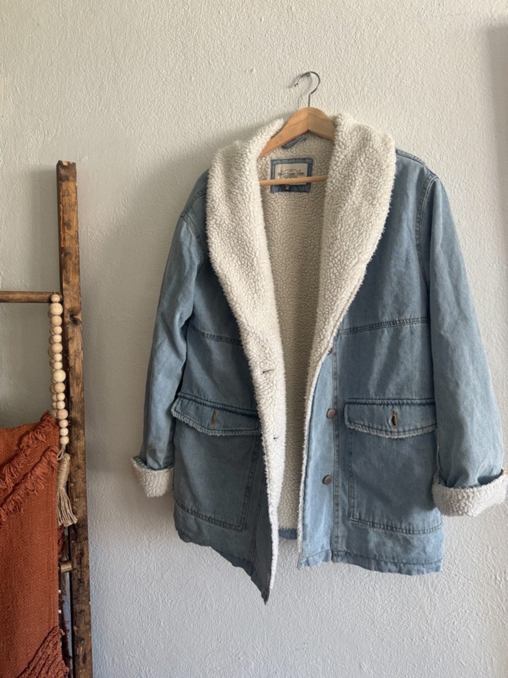 Light Blue Denim Teddy Jacket with Cream Sherpa Lining